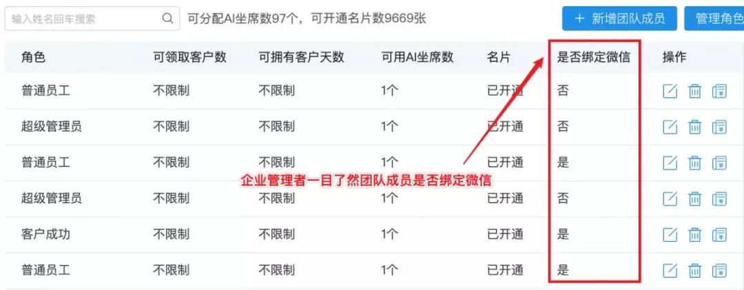 团队管理新增“是否绑定微信”字段